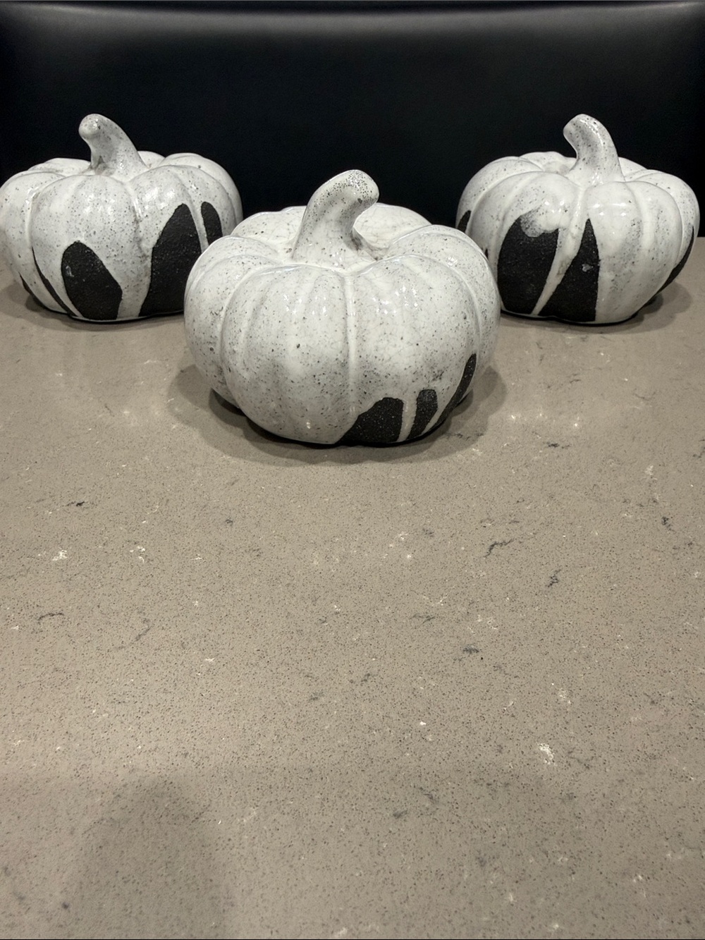 Crate&Barrel Set of 3 Grey with White Glaze Mini Pumpkins